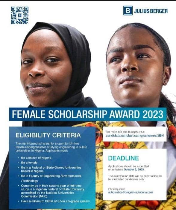 Julius Berger Nigeria Scholarship Scheme for female students, 2023